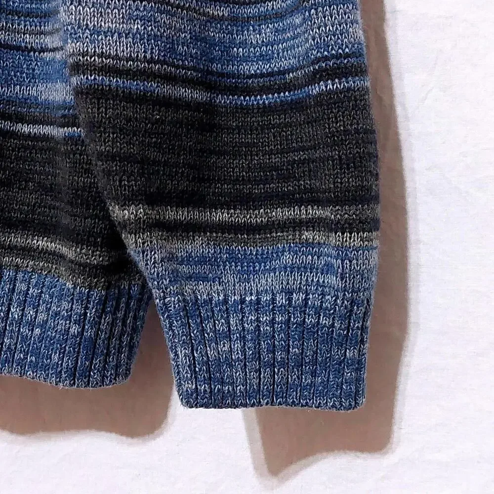 F/X Fusion Men's XXL Pullover Striped Knit Hoodie Sweater Button Up‎ Blue Gray